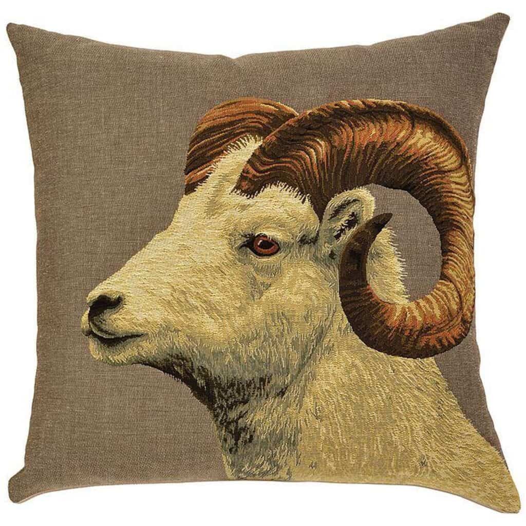 Argali Sheep White Portrait Cushion