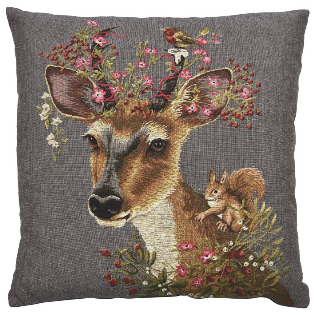 Floral Deer Scarlet Portrait Cushion