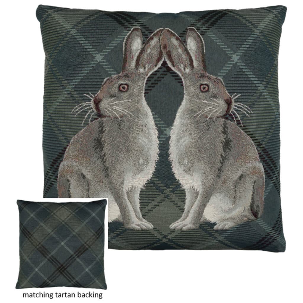 Rabbits & Blue Tartan Cushion