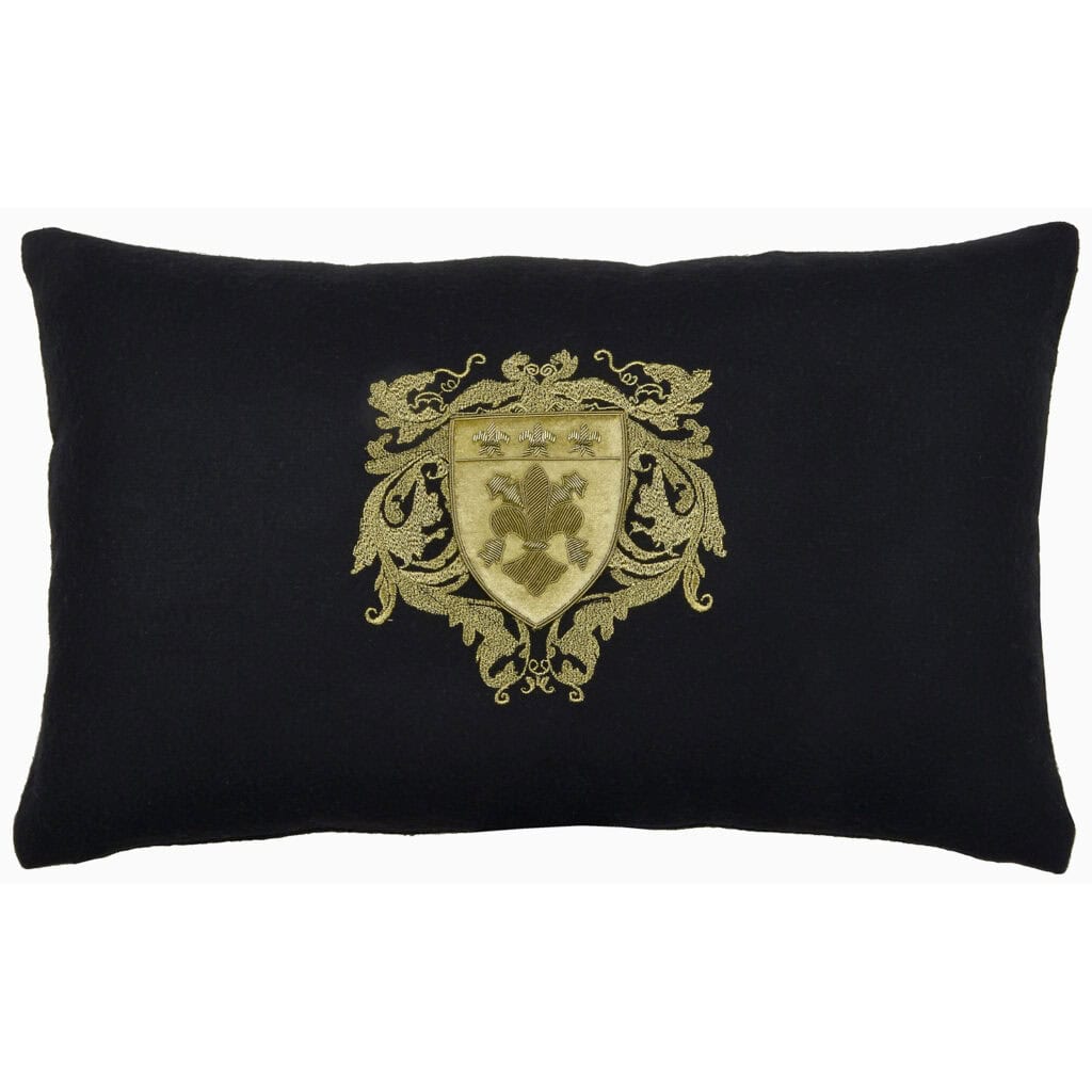 Four Fleur de Lys on Black Wool Rectangle Cushion