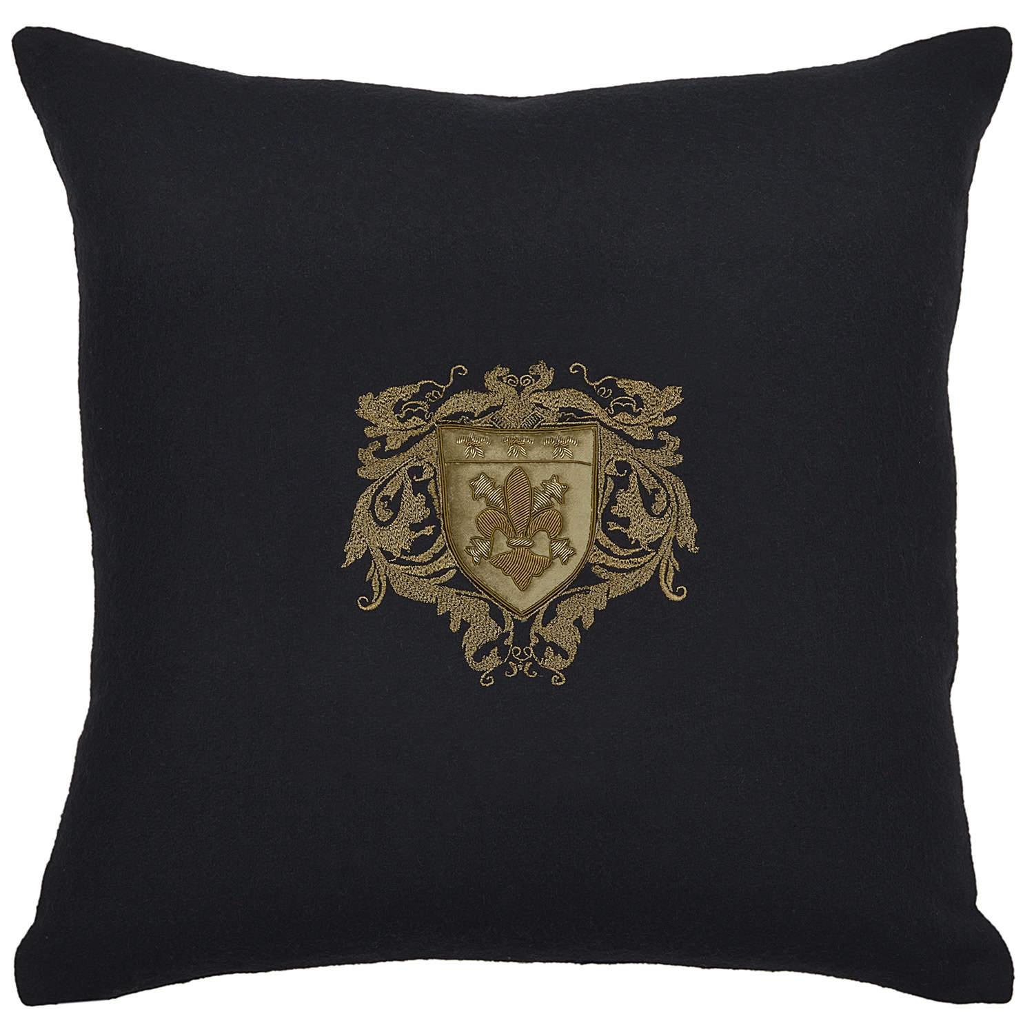 Four Fleur de Lys on Black Wool Cushion Square