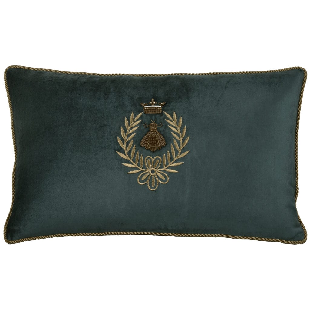 Bee Crown & Wreath on Midnight Velvet Rectangle Cushion