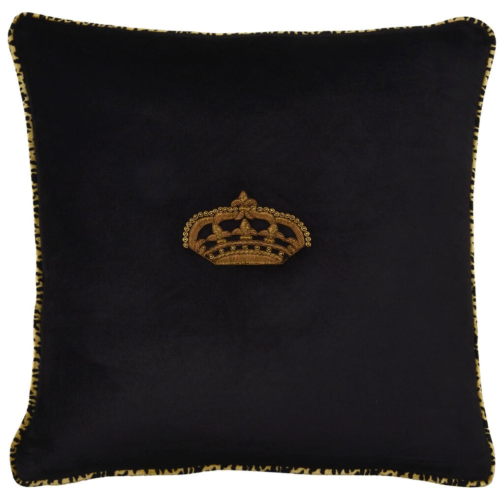 Crown on Black Velvet with Leopard Velvet Backing & Piping Cushion