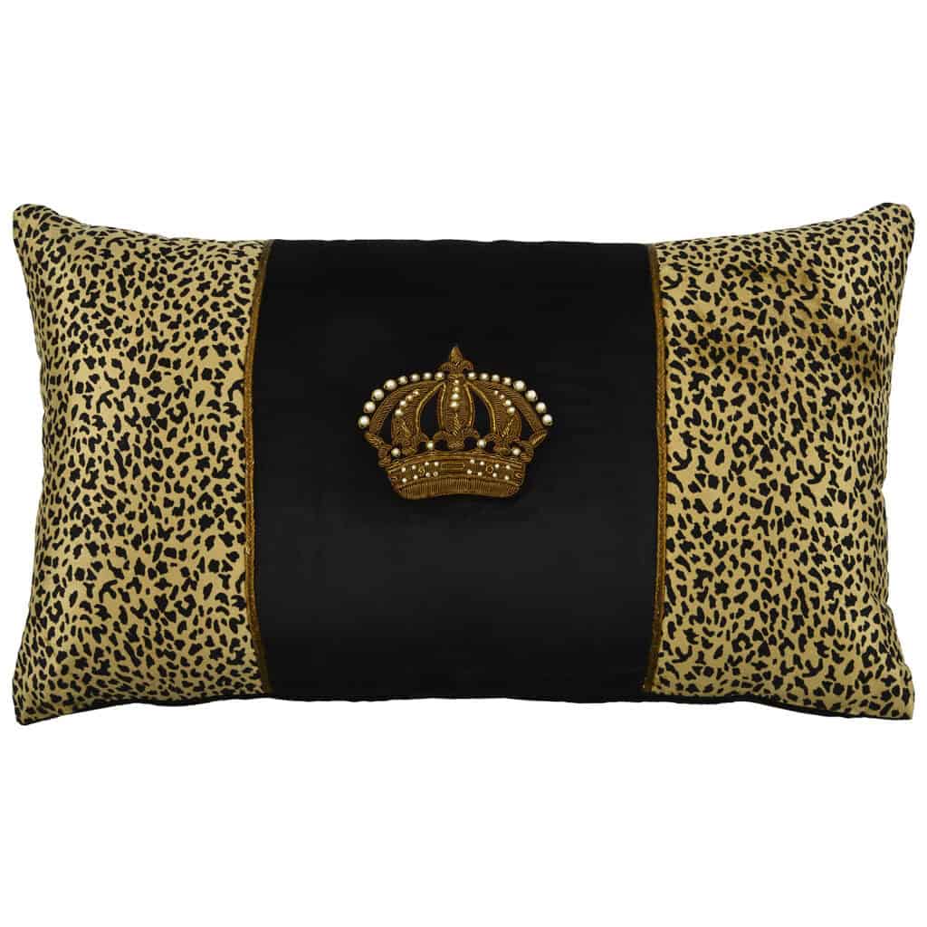 Crown on Black Velvet Centre over Leopard Velvet Rectangle Cushion