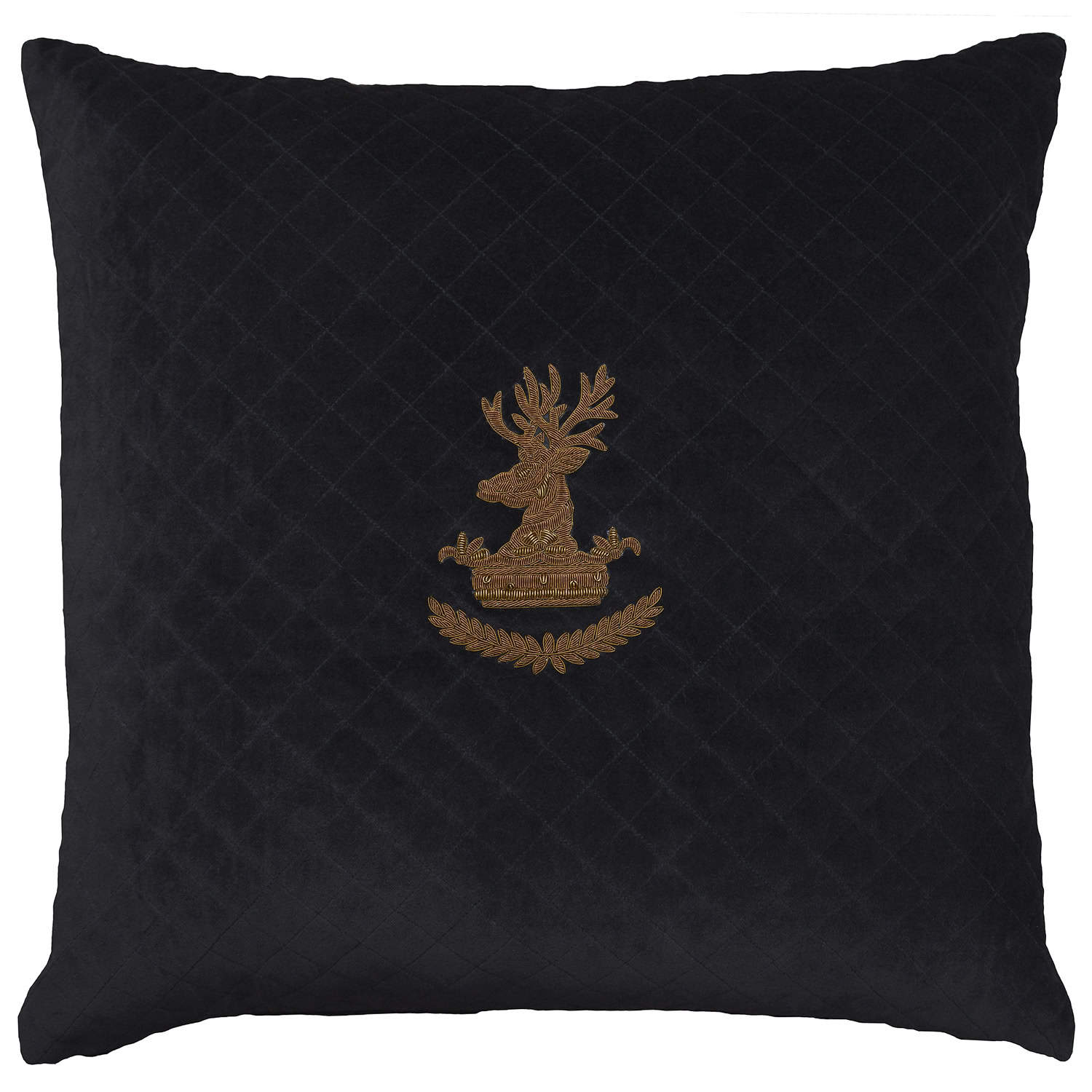 Deer on Quilted Black Velvet Cushion