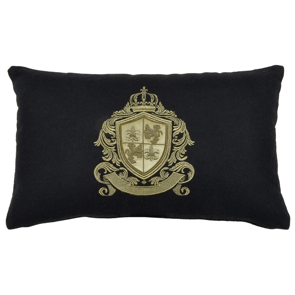 Fleur de Lys & Lions on Black Wool Rectangle Cushion