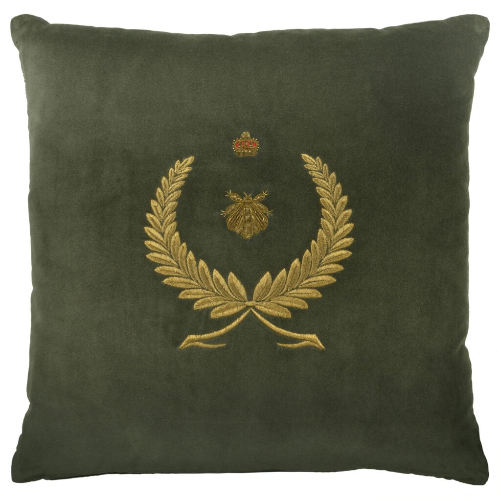 Crown Bee & Wreath on Velvet Cushion