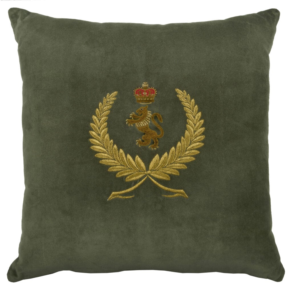 Crown Lion & Wreath on Velvet Cushion