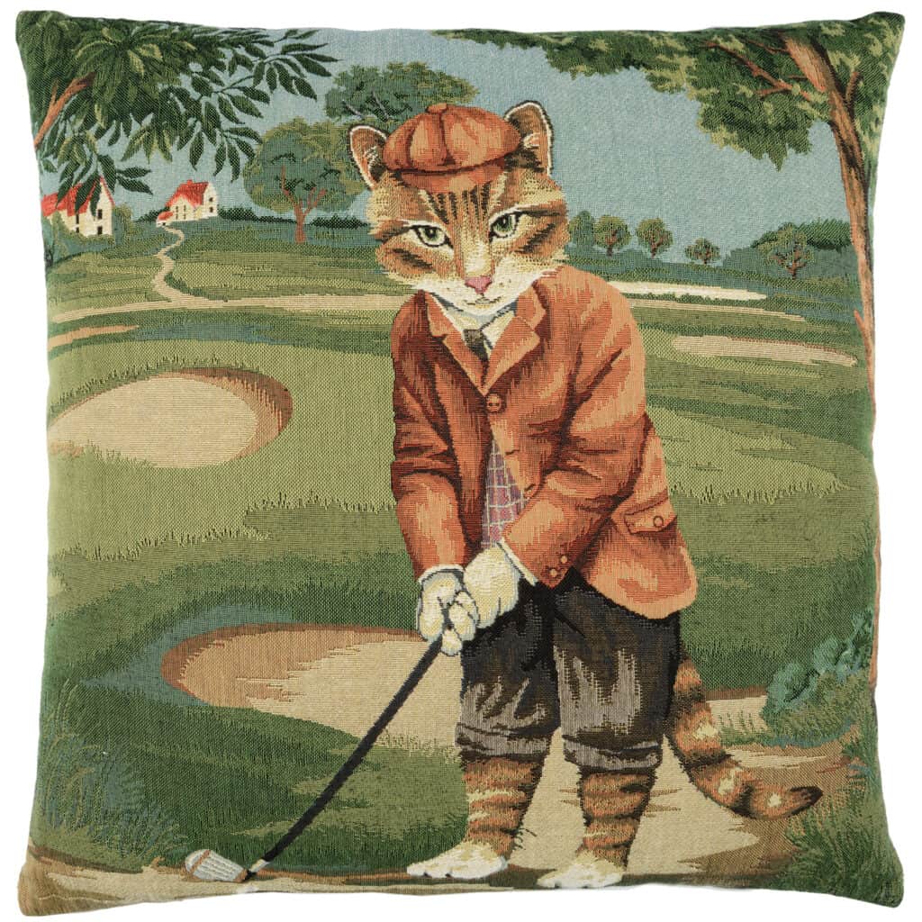 Golf Cat Teddy Tan Cushion