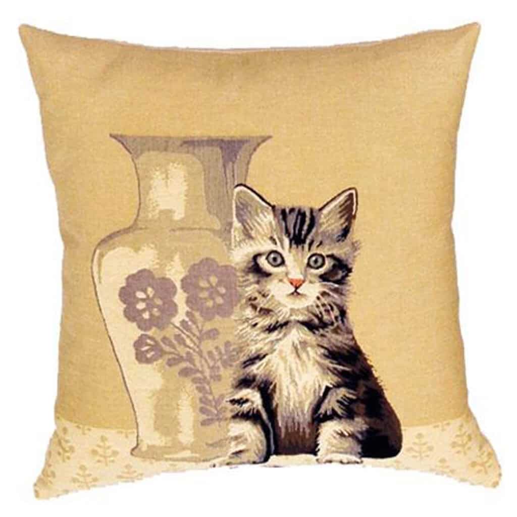 Kitten and Vase Portrait Cushion