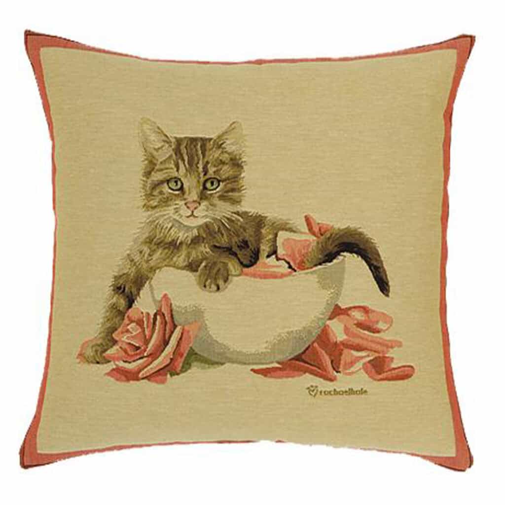 Rose Kitten and Bowl Portrait Cushion