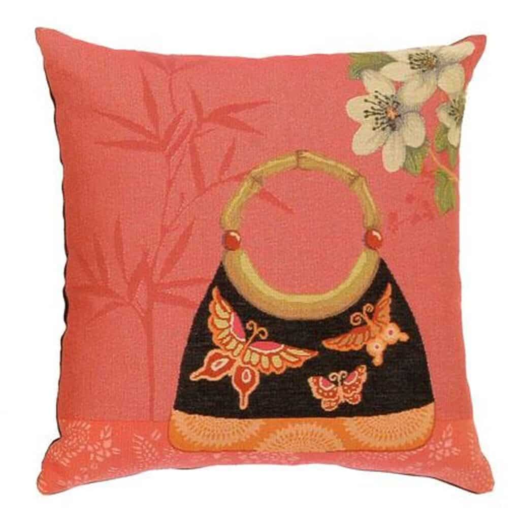 Oriental Purse Butterflies and Blossoms Cushion