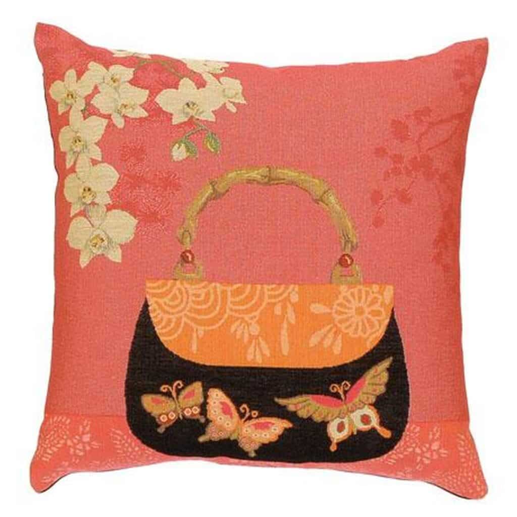 Oriental Purse Butterflies and Orchids Cushion