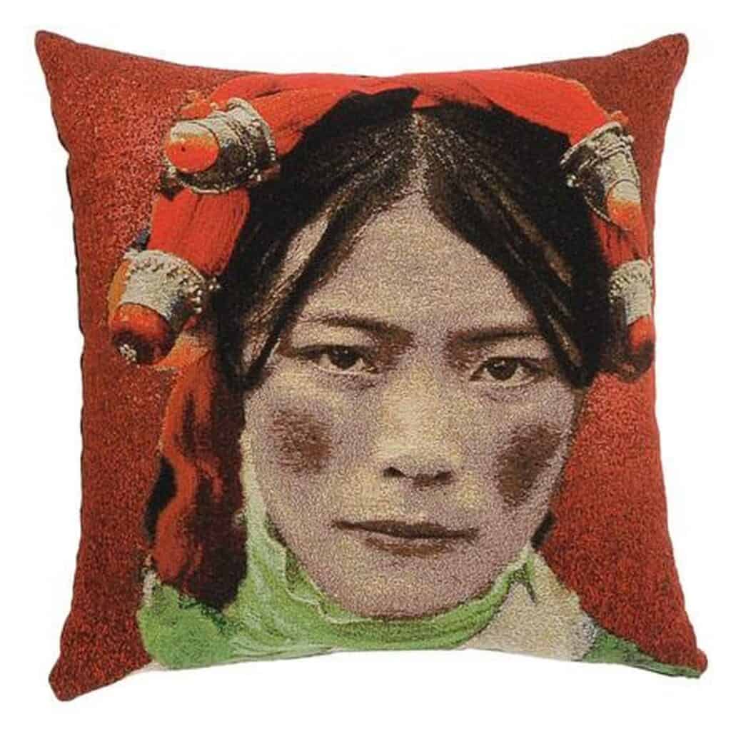 Tibetan Girl Red Ceba Portrait Cushion