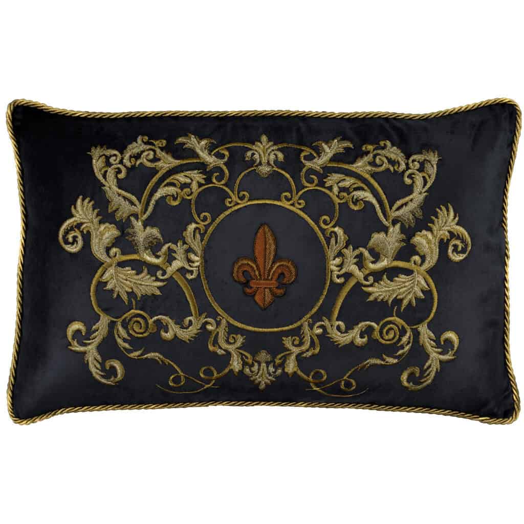 Fleur de Lys and Arabesque on Black Velvet Rectangle Cushion