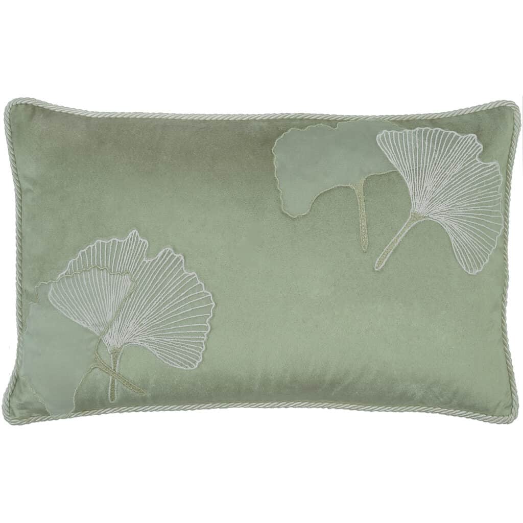 Leaves Green Velvet Rectangle Cushion