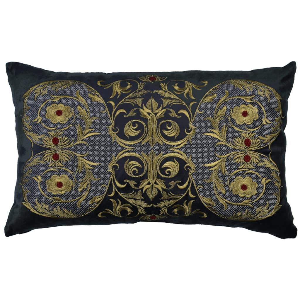 Mirrored Design on Black Velvet Rectangle Cushion